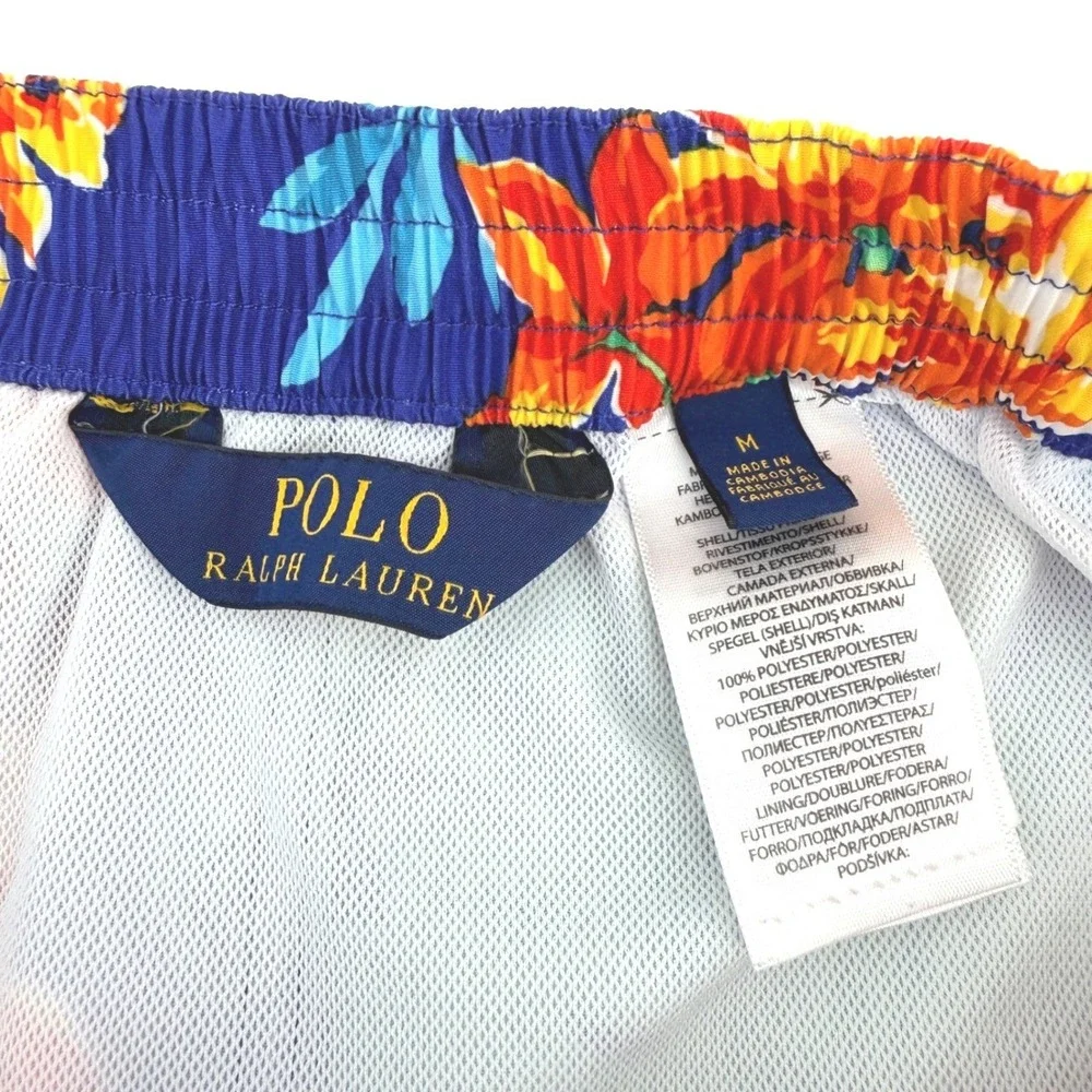 Polo Ralph Lauren Swim Trunks Mens M Blue Floral Tropical Hibiscus Beachwear